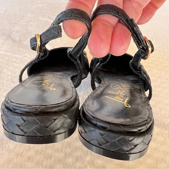 LONDON RAG WOVEN BLACK SLINGBACKS FLATS SANDALS POINT TOE SIZE 6 NWT - Picture 7 of 8